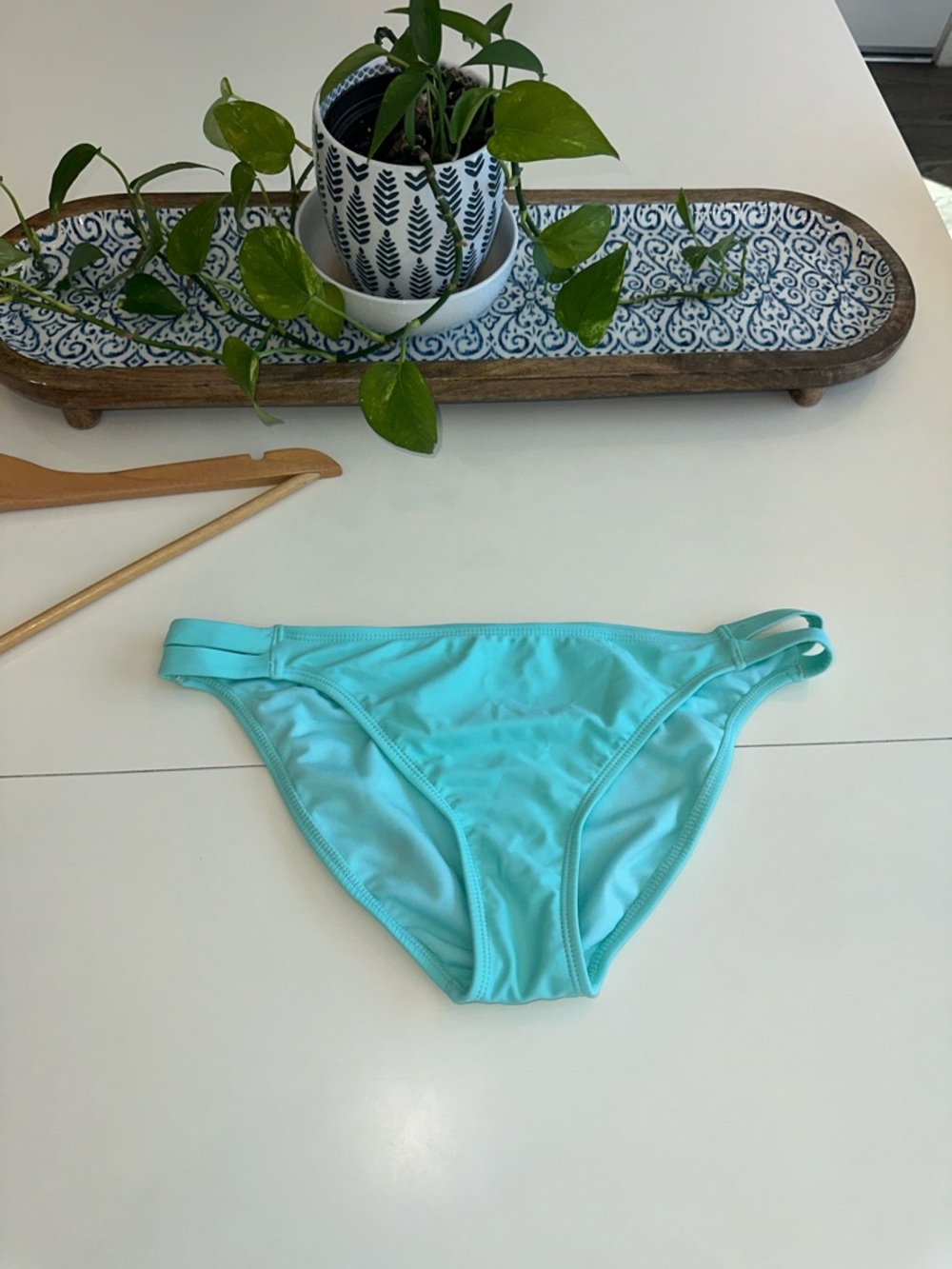 Solid Aqua Blue Double-Strap Bikini Bottom